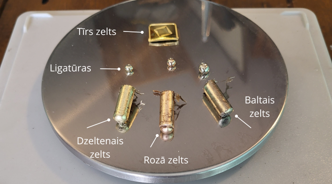 Tīram zeltam pievieno attiecīgā zelta krāsas ligatūru, sakausē un izlej un iegūst dzelteno, rozā un balto zeltu