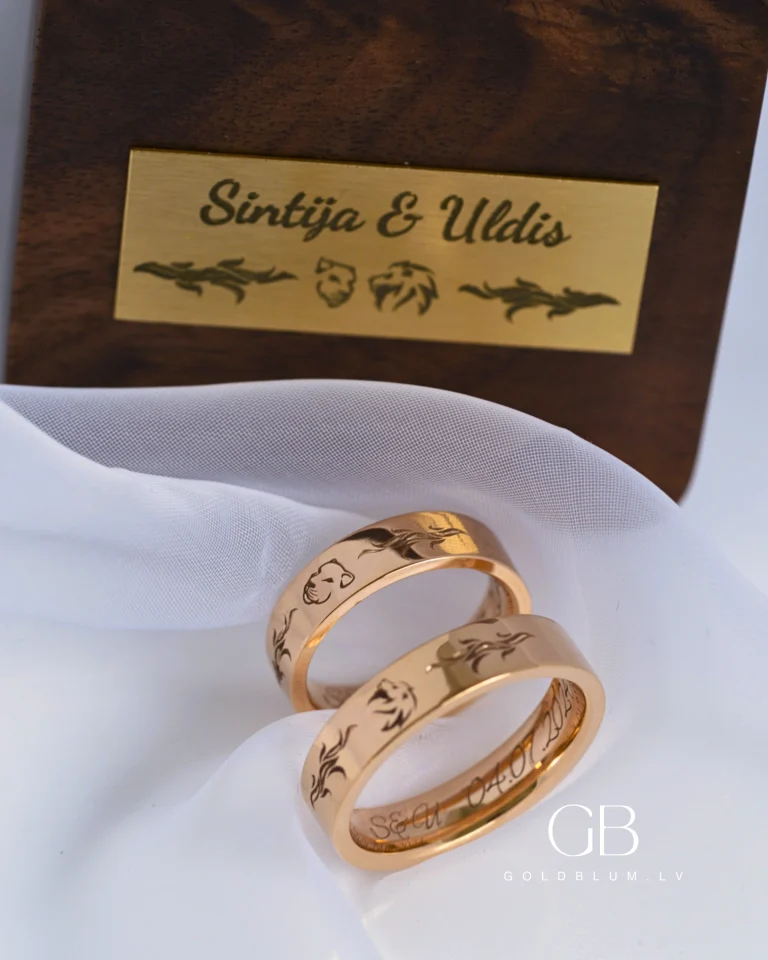 zelta laulības gredzeni ar gravējumu laulības gredzeni