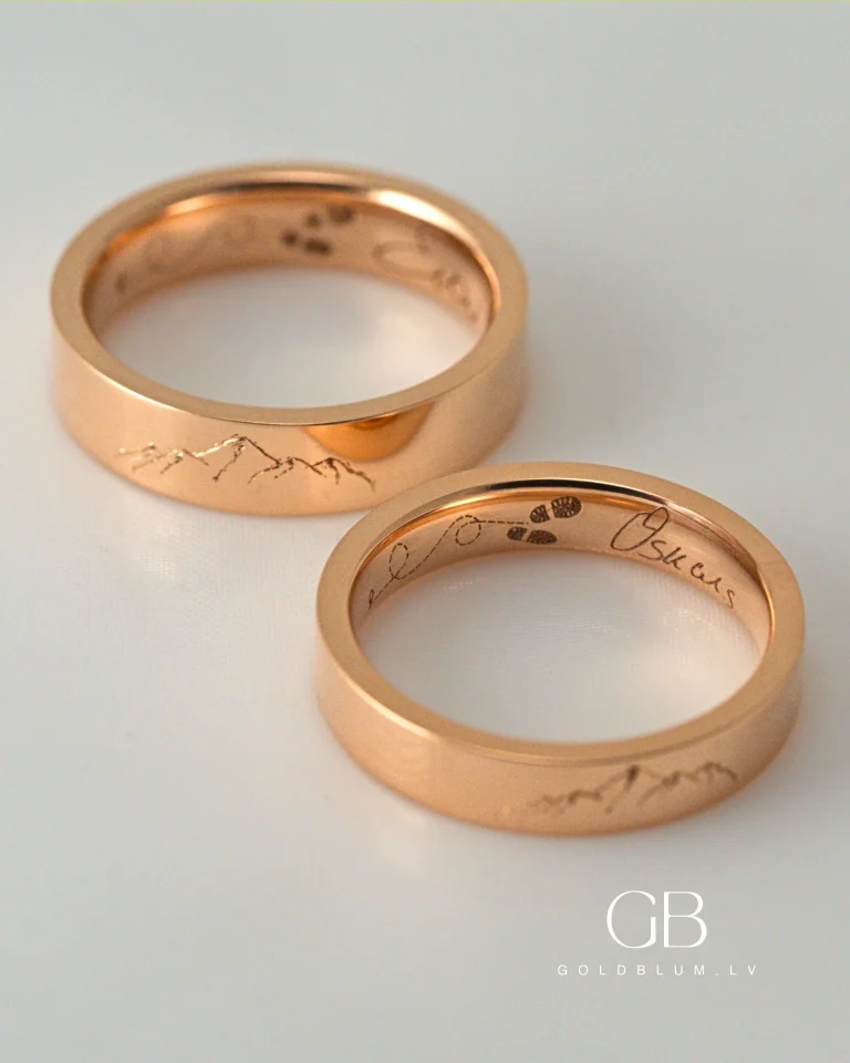 zelta laulības gredzeni ar gravējumu