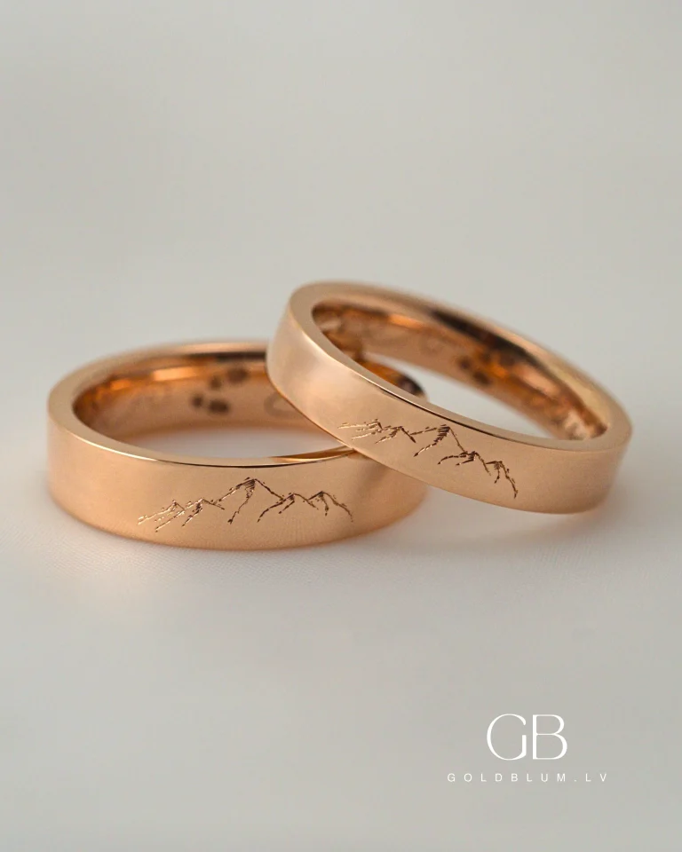 zelta laulības gredzeni ar gravējumu