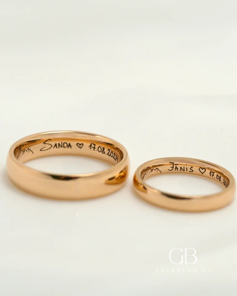 zelta laulības gredzeni ar gravējumu