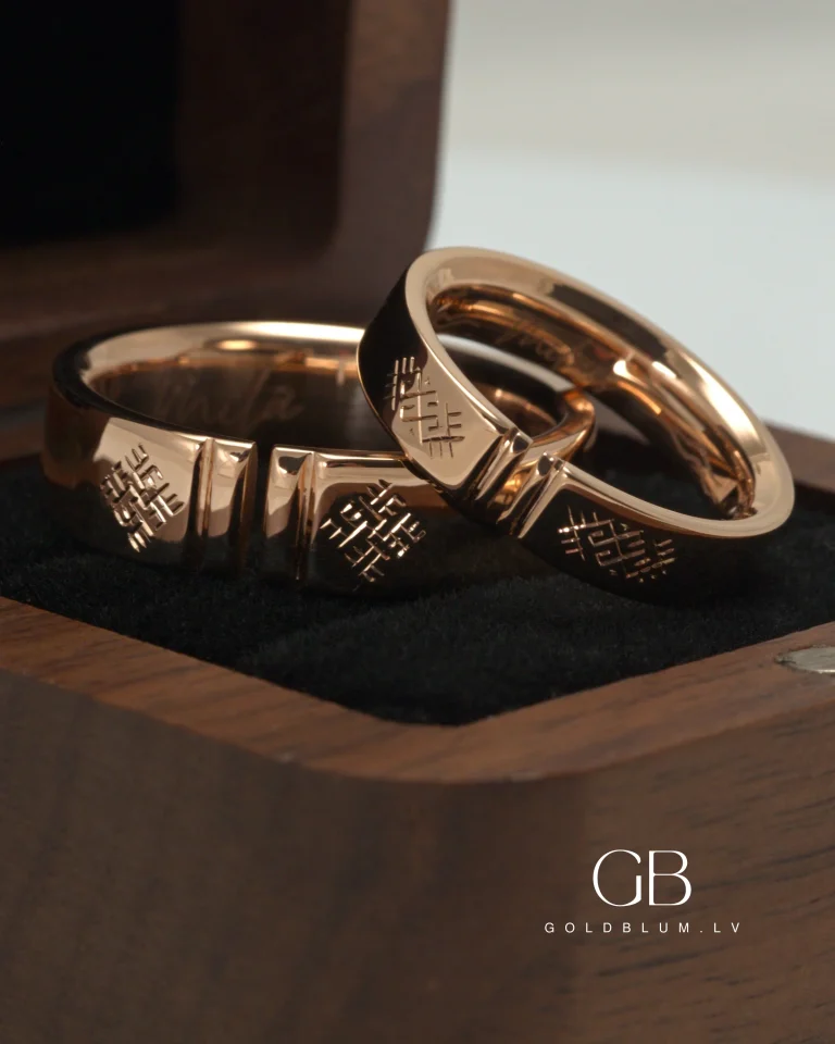 zelta laulību gredzeni ar briljantu un gravējumu