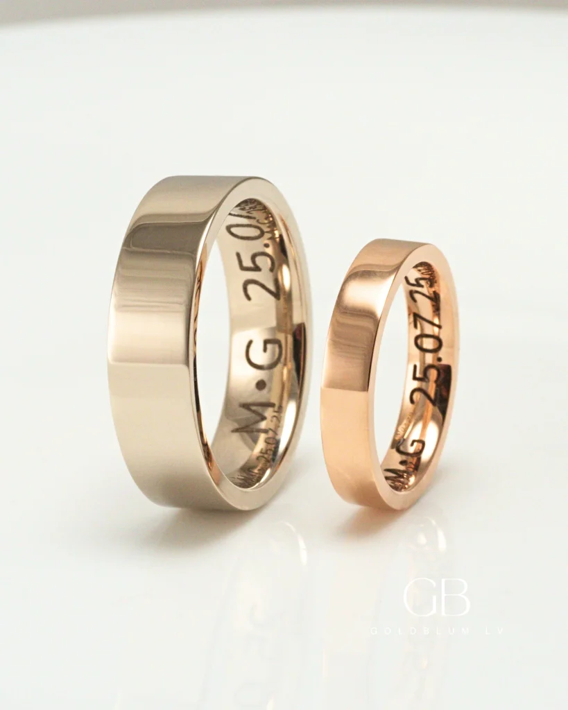 Zelta laulības gredzeni taisns profils